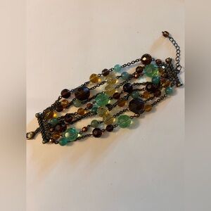 Beaded Bracelet multi strand multicolor toggle clasp greens browns boho beaded